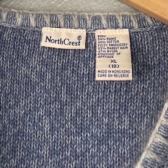NorthCrest Vest Size XL Blue Rabbit Hair Embroidered Sweater Christmas Winter - Picture 4 of 7